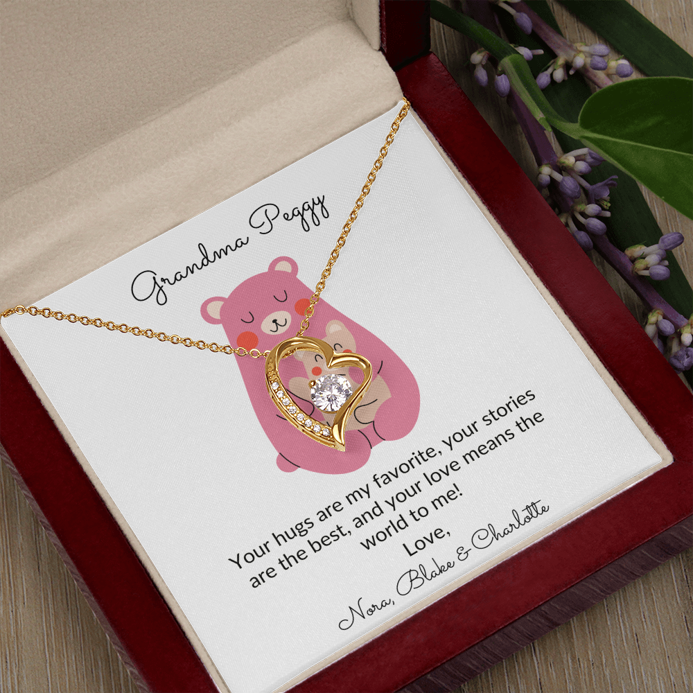 Personalized for Grandmothers- Your Hugs Are My Favorite- Forever Love Necklace