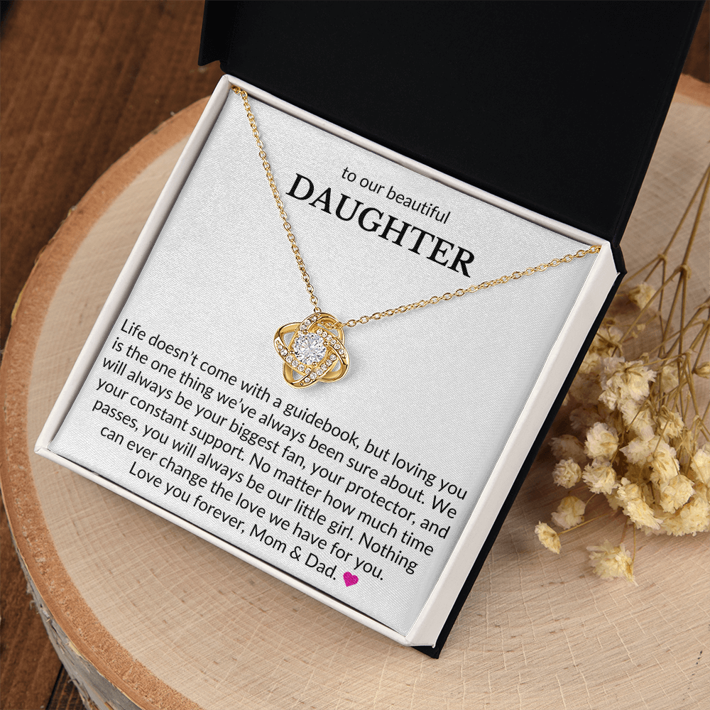 To Our Beautiful Daughter, From Mom & Dad- Life Doesn't Come With A Guidebook-Love Knot Necklace