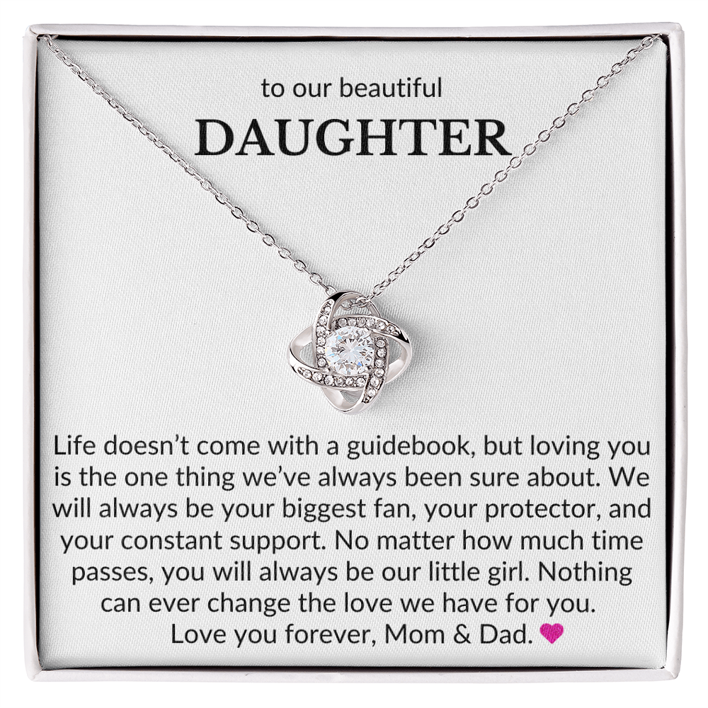 To Our Beautiful Daughter, From Mom & Dad- Life Doesn't Come With A Guidebook-Love Knot Necklace