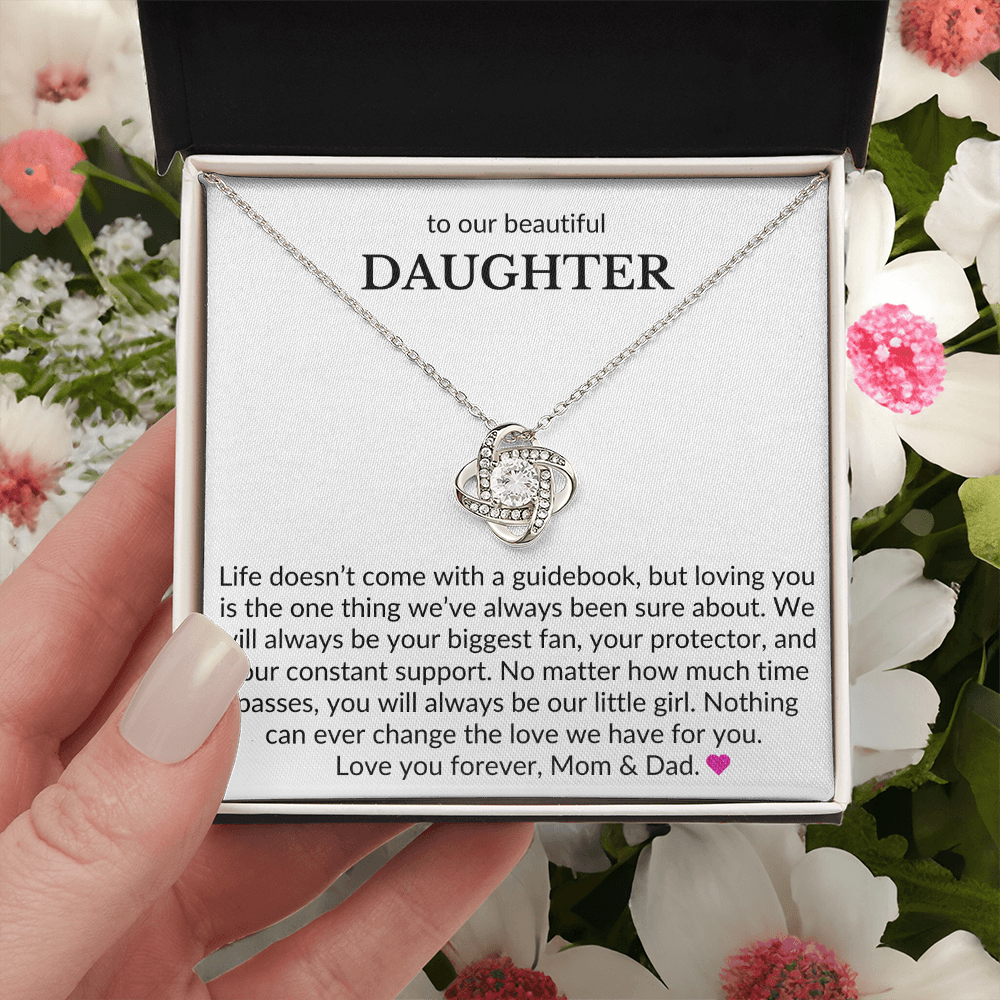 To Our Beautiful Daughter, From Mom & Dad- Life Doesn't Come With A Guidebook-Love Knot Necklace