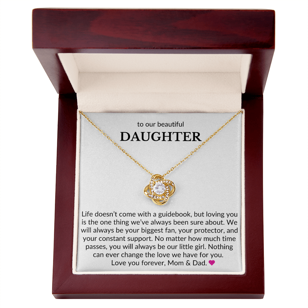 To Our Beautiful Daughter, From Mom & Dad- Life Doesn't Come With A Guidebook-Love Knot Necklace