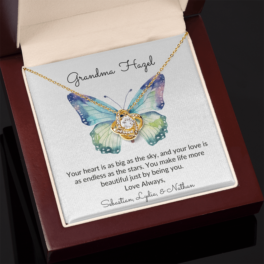 Personalized for Grandmothers- Your Heart Is As Big As The Sky- Love Knot Necklace