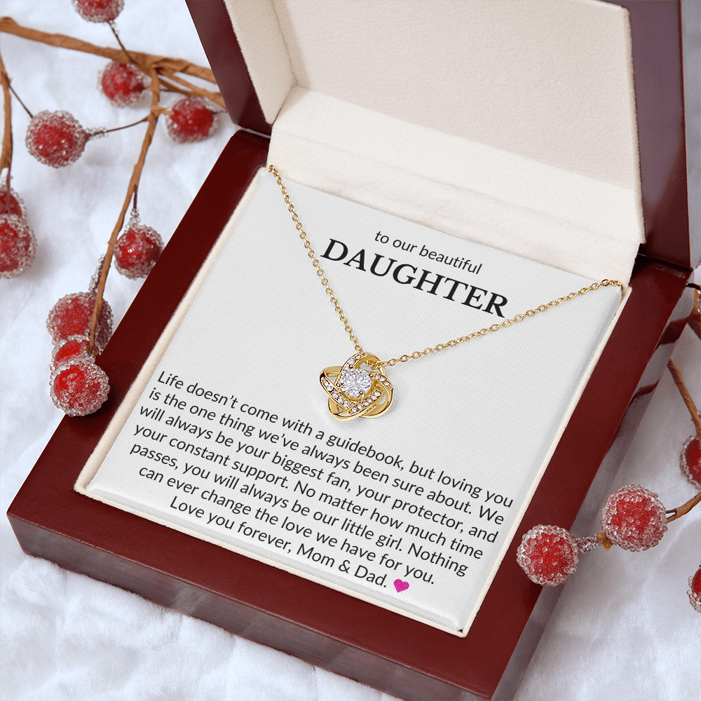To Our Beautiful Daughter, From Mom & Dad- Life Doesn't Come With A Guidebook-Love Knot Necklace