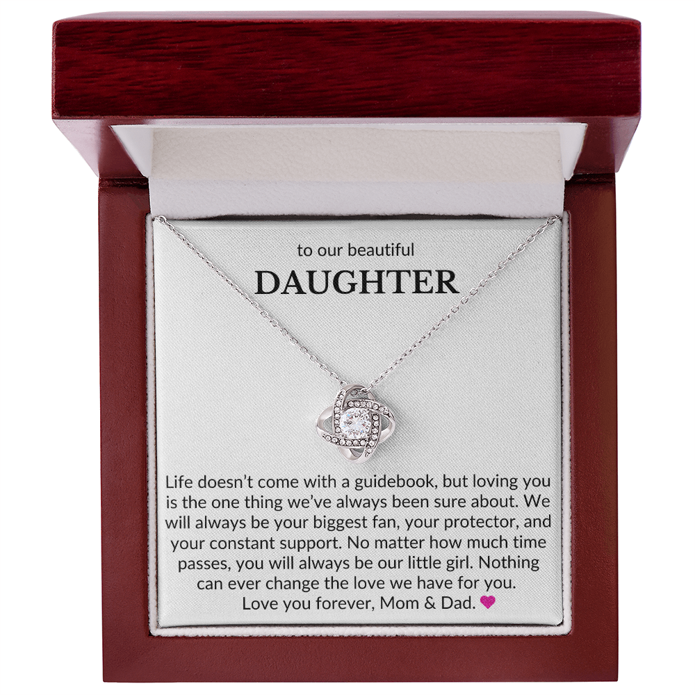 To Our Beautiful Daughter, From Mom & Dad- Life Doesn't Come With A Guidebook-Love Knot Necklace