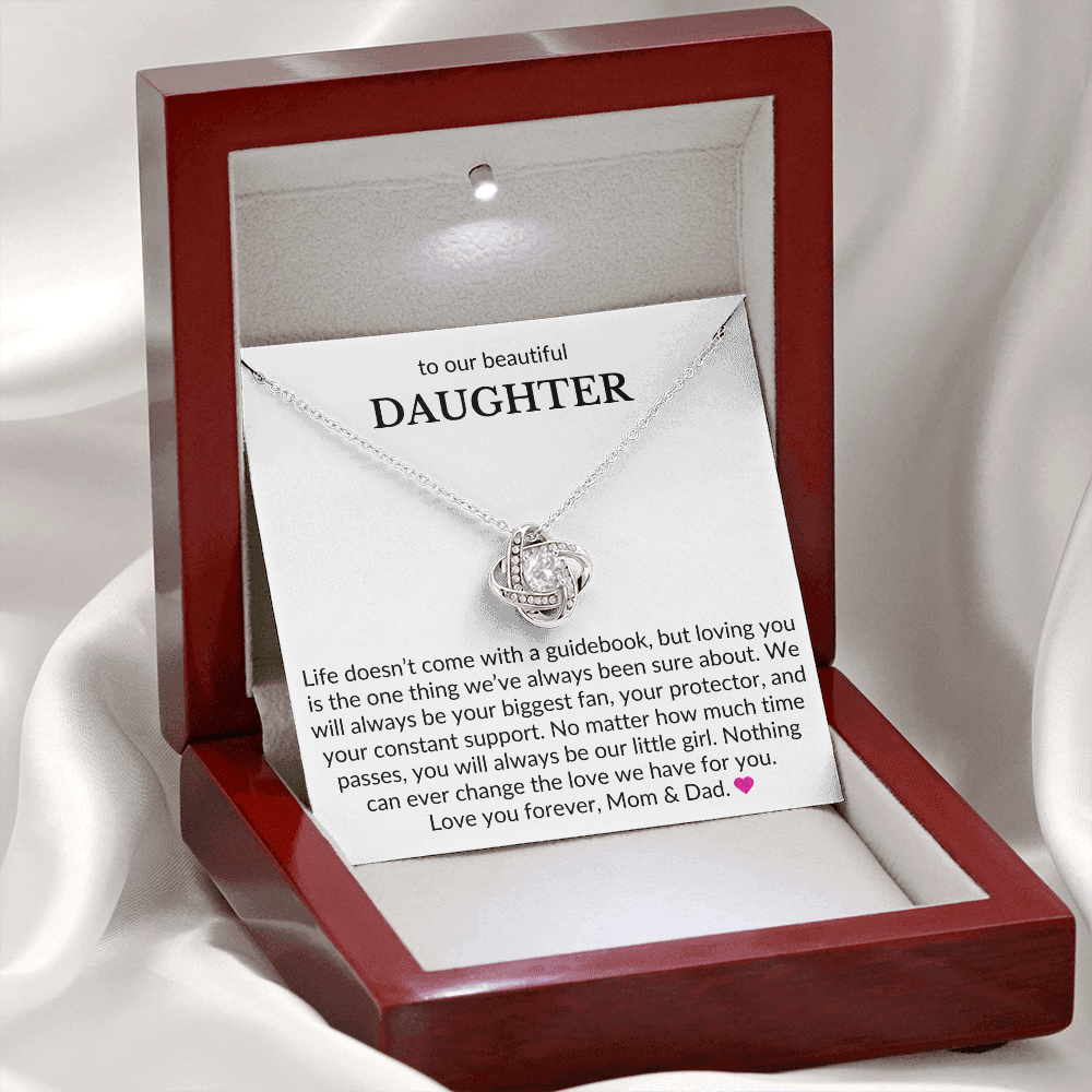 To Our Beautiful Daughter, From Mom & Dad- Life Doesn't Come With A Guidebook-Love Knot Necklace