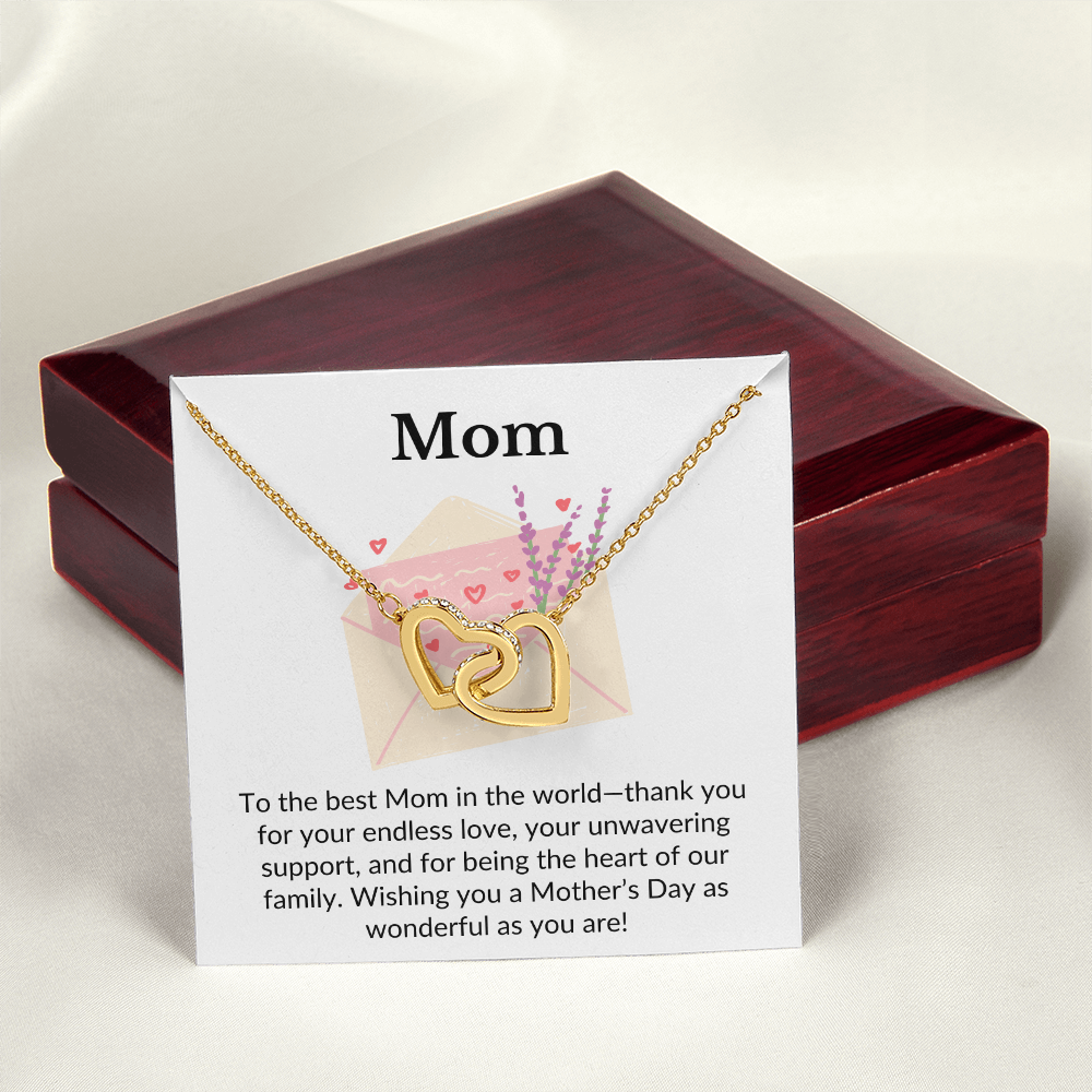 Mom- To The Best Mom In The World- Interlocking Hearts Necklace