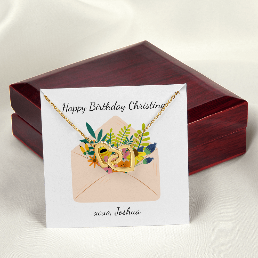 Personalized Happy Birthday- Wild Flowers- Interlocking Hearts Necklace