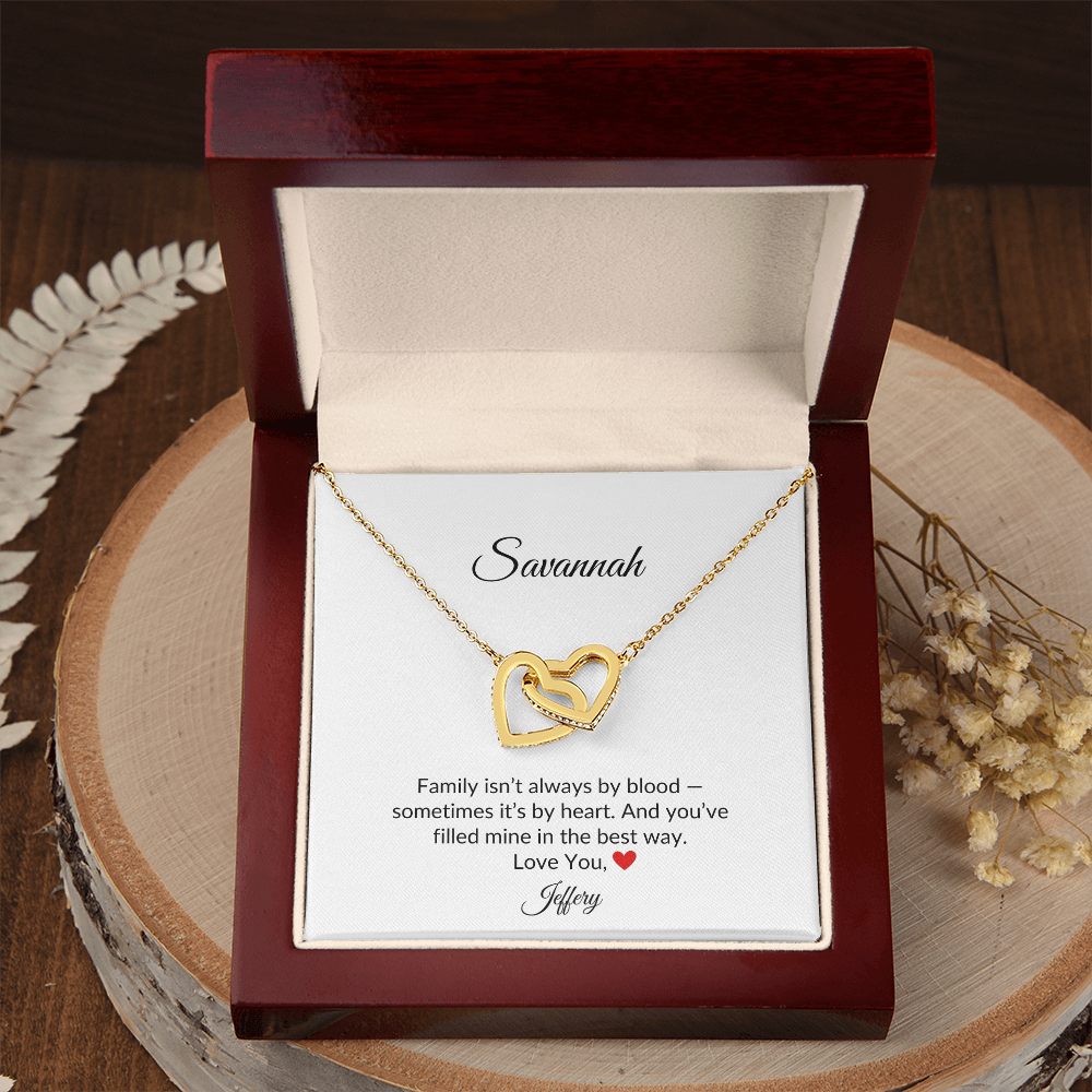 Personalized for Bonus Daughter- Family Isn't Always y Blood- Interlocking Hearts Necklace