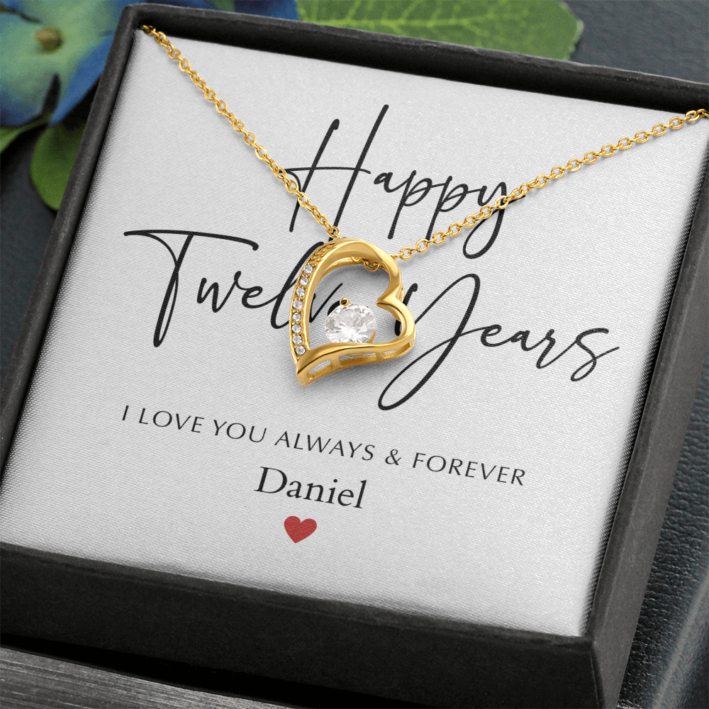 Personalized Happy Twelve Year Anniversary-Forever Love Necklace