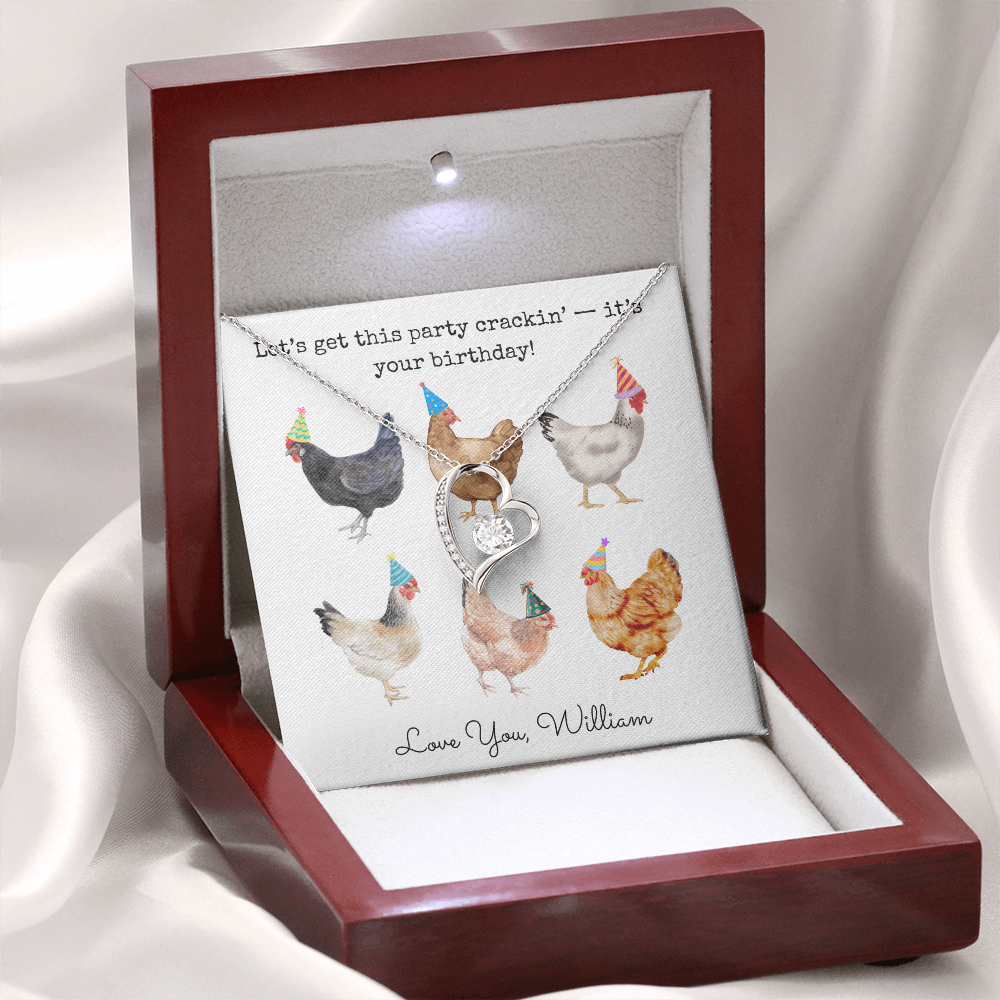 Personalized Happy Birthday- Party Chickens- Forever Love Necklace