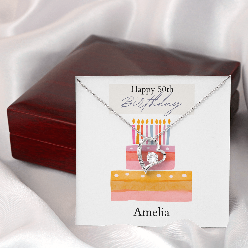 Personalized Happy Birthday- Watercolor Cake- Forever Love Necklace