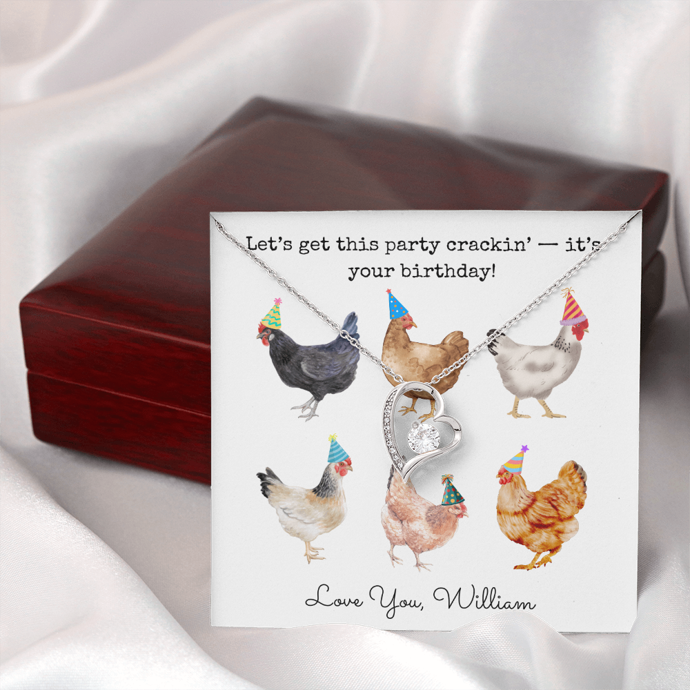 Personalized Happy Birthday- Party Chickens- Forever Love Necklace