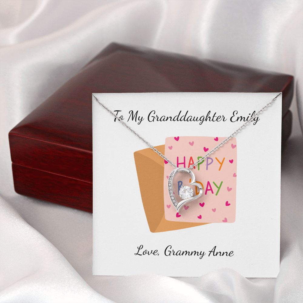 Personalized Happy Birthday- Pink Card- Forever Love Necklace