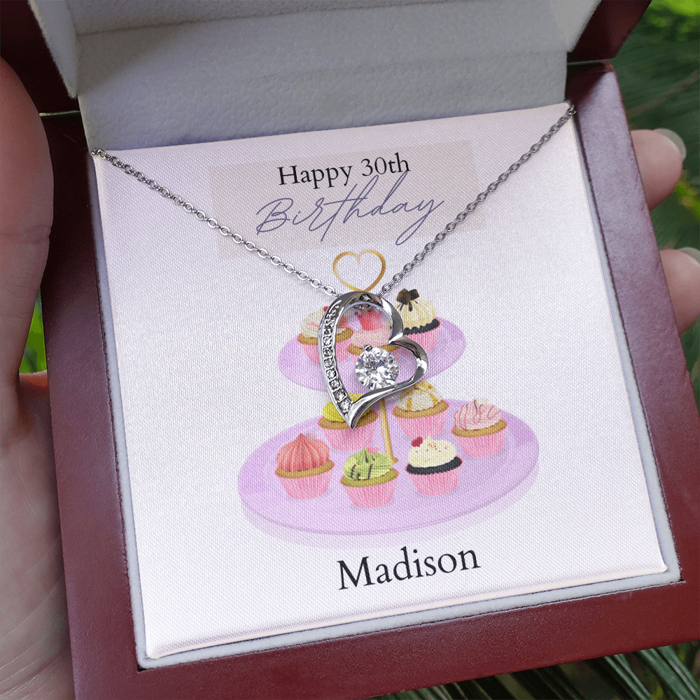 Personalized Happy Birthday- Parisian Cupcakes- Forever Love Necklace