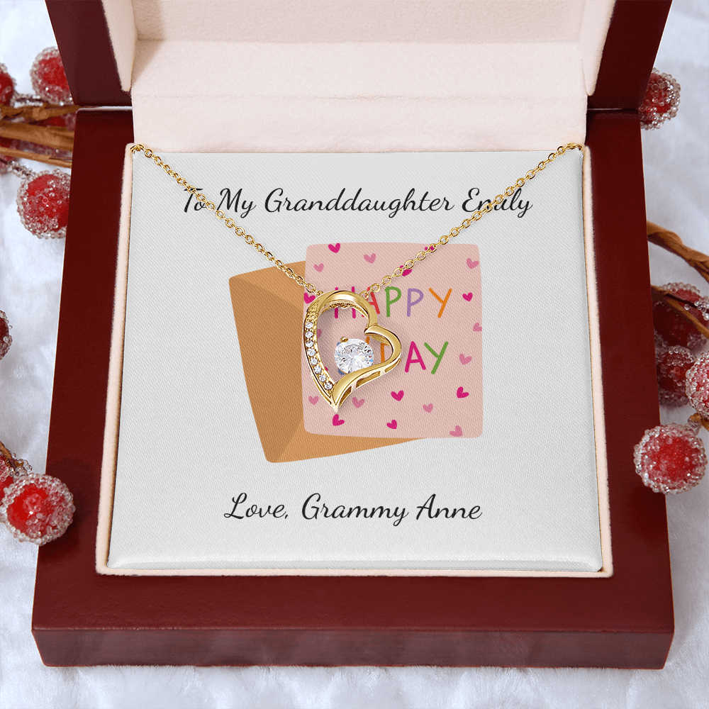 Personalized Happy Birthday- Pink Card- Forever Love Necklace
