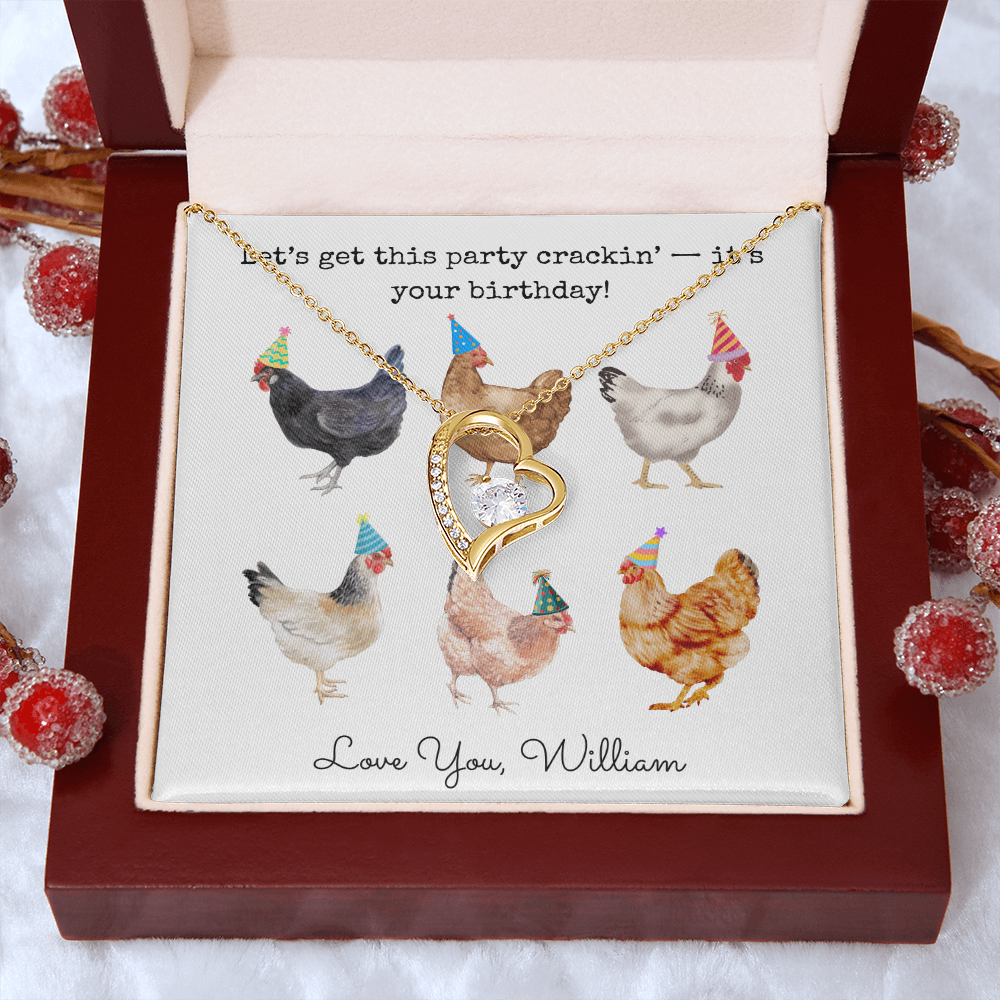 Personalized Happy Birthday- Party Chickens- Forever Love Necklace