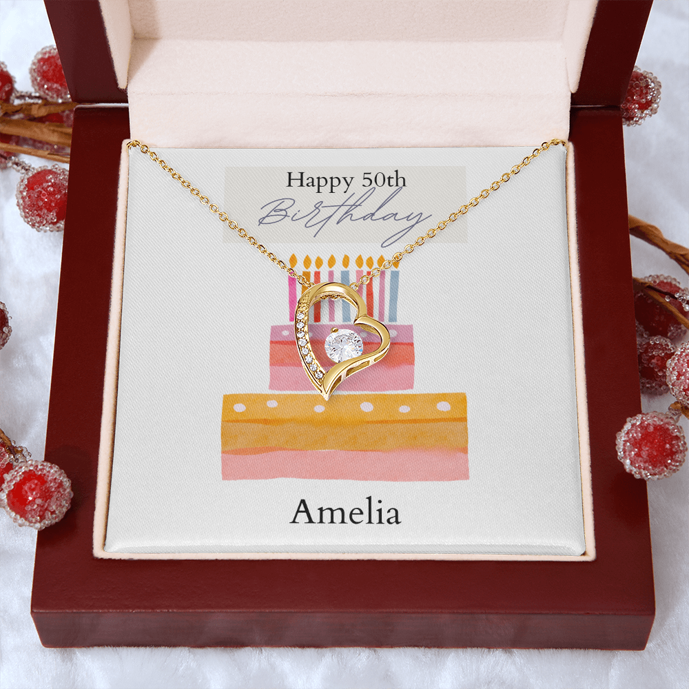 Personalized Happy Birthday- Watercolor Cake- Forever Love Necklace