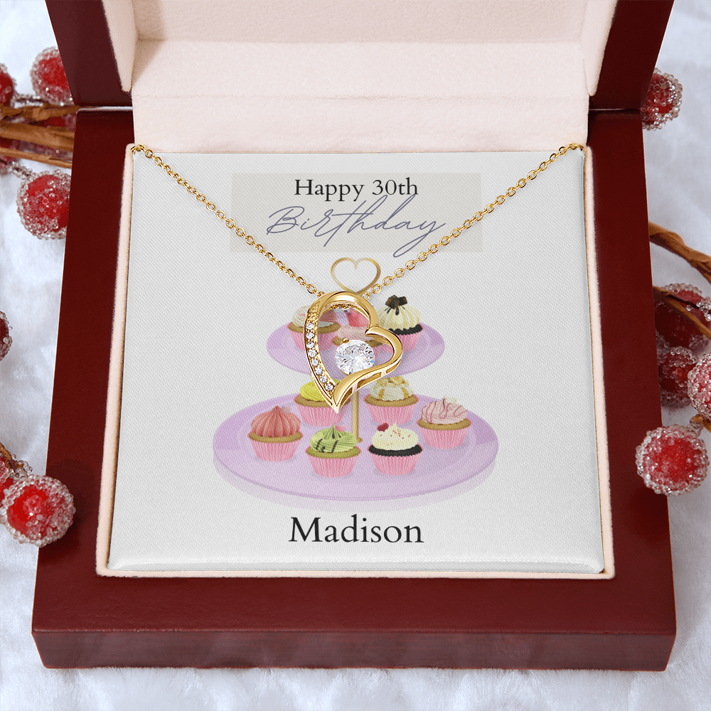 Personalized Happy Birthday- Parisian Cupcakes- Forever Love Necklace