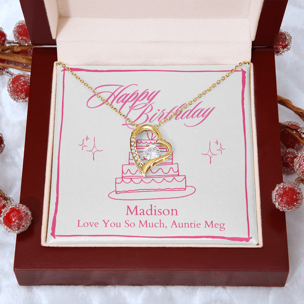 Personalized Happy Birthday- 4 Tier Pink Cake- Forever Love Necklace