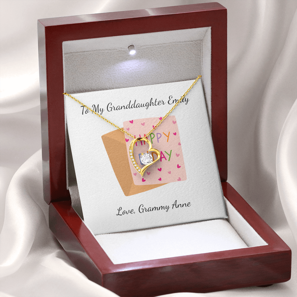 Personalized Happy Birthday- Pink Card- Forever Love Necklace