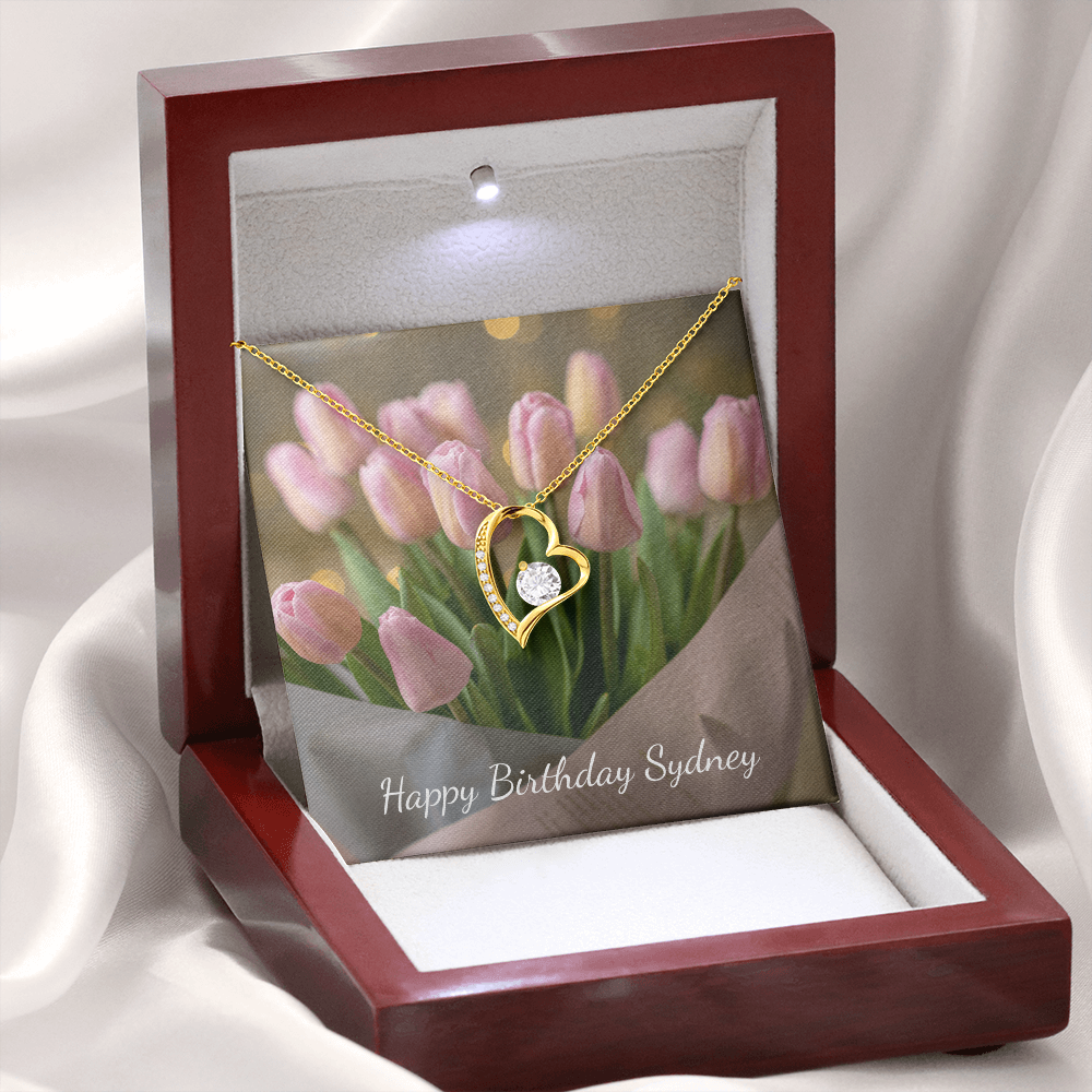 Personalized Happy Birthday- Pink Tulips- Forever Love Necklace