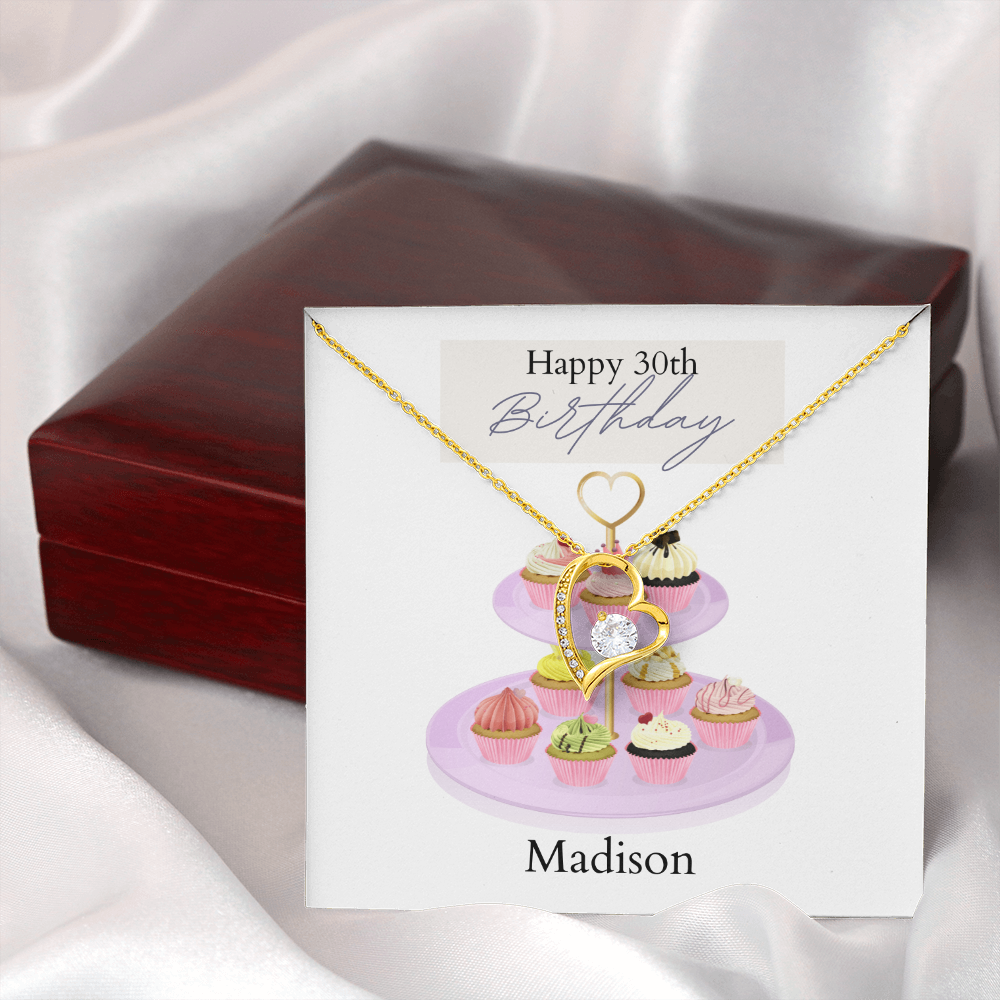 Personalized Happy Birthday- Parisian Cupcakes- Forever Love Necklace