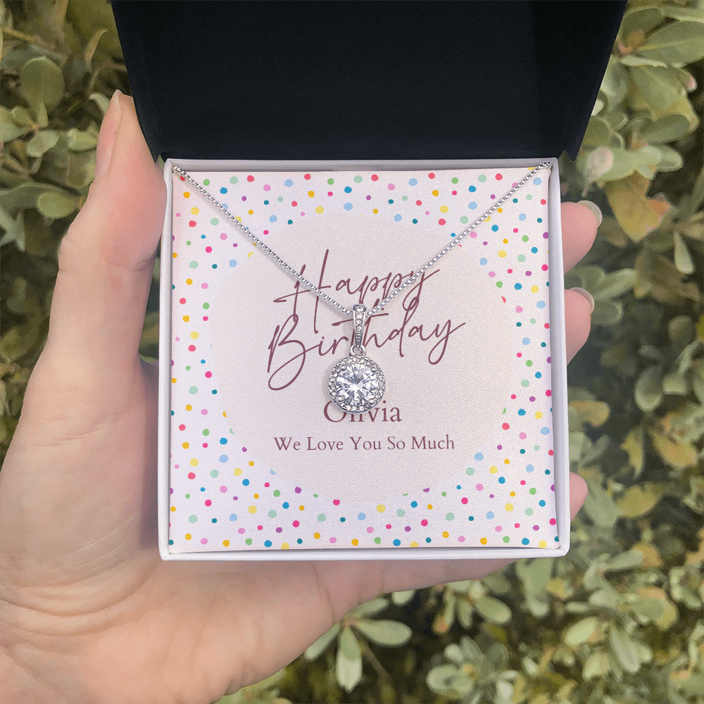 Personalized Happy Birthday- Colorful Polkadots- Eternal Hope Necklace