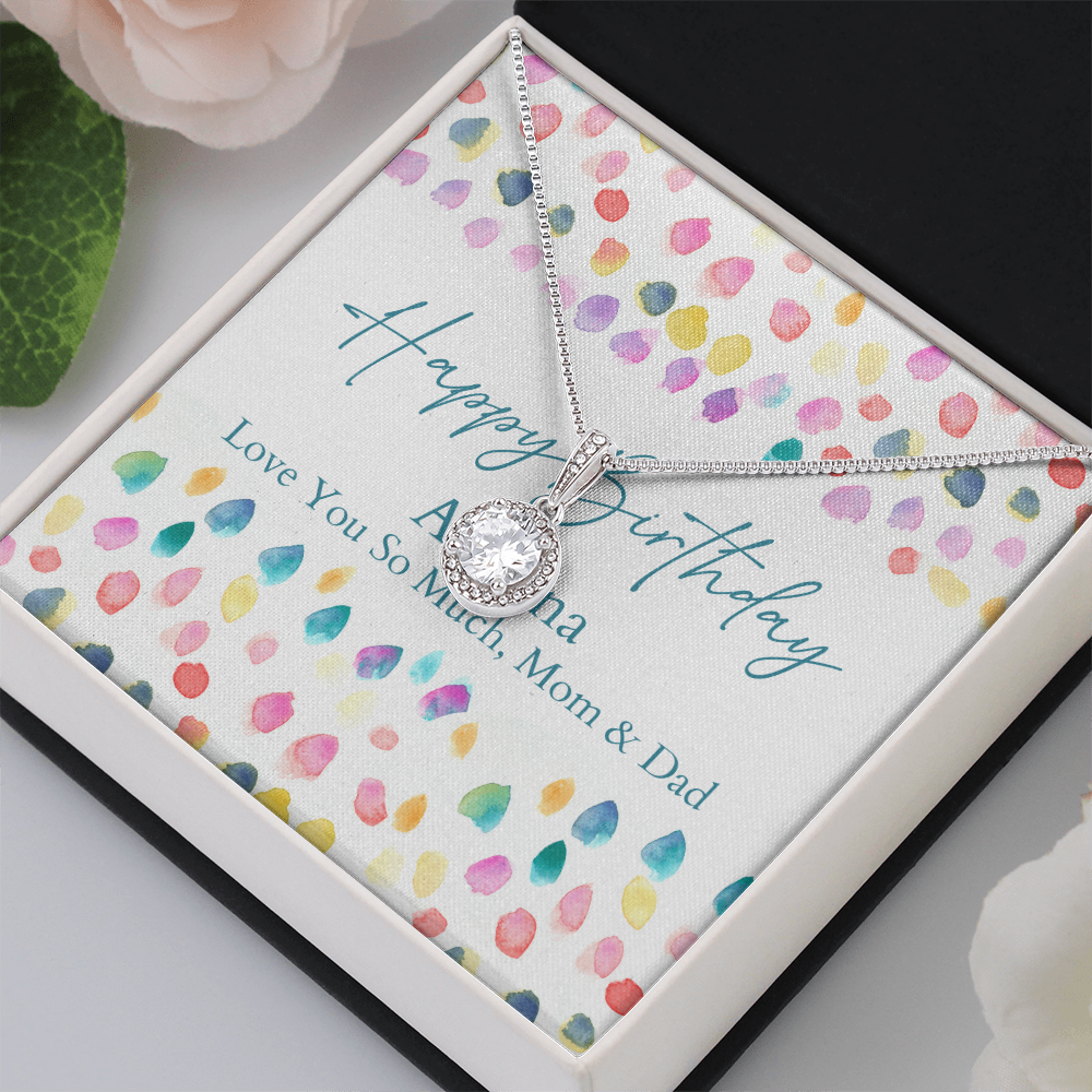 Personalized Happy Birthday- Bright Watercolor Confetti- Eternal Hope Necklace