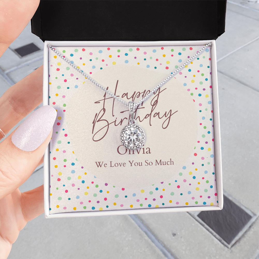Personalized Happy Birthday- Colorful Polkadots- Eternal Hope Necklace