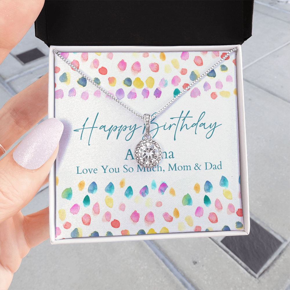 Personalized Happy Birthday- Bright Watercolor Confetti- Eternal Hope Necklace