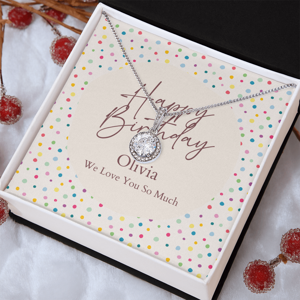 Personalized Happy Birthday- Colorful Polkadots- Eternal Hope Necklace