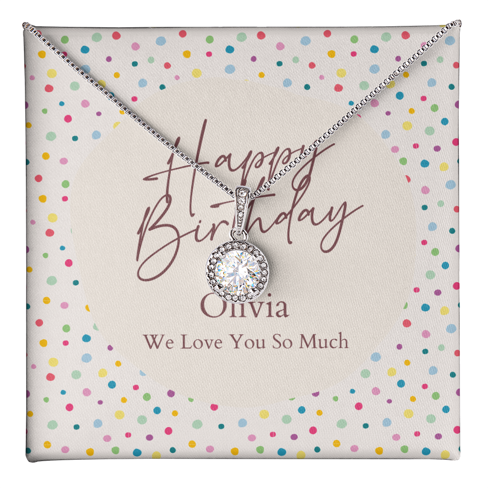 Personalized Happy Birthday- Colorful Polkadots- Eternal Hope Necklace