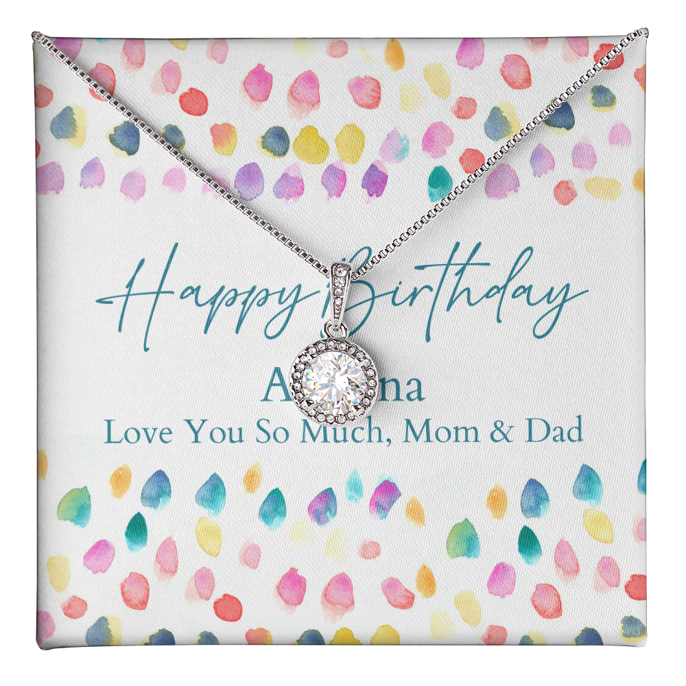 Personalized Happy Birthday- Bright Watercolor Confetti- Eternal Hope Necklace