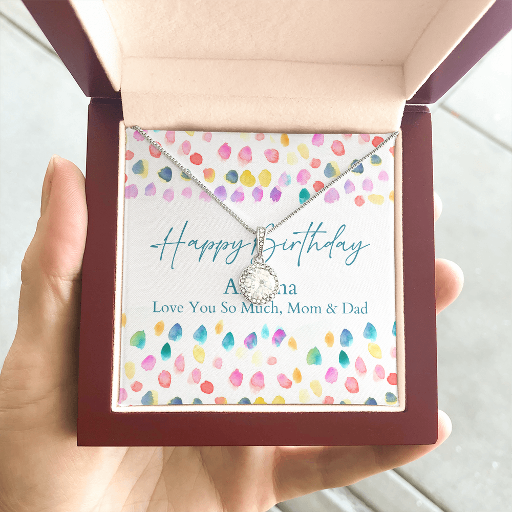 Personalized Happy Birthday- Bright Watercolor Confetti- Eternal Hope Necklace