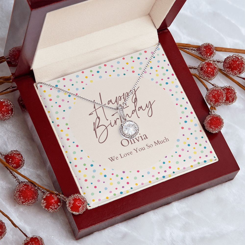 Personalized Happy Birthday- Colorful Polkadots- Eternal Hope Necklace