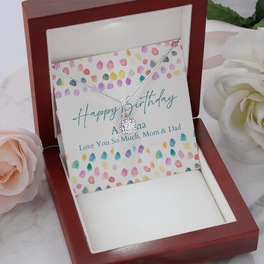 Personalized Happy Birthday- Bright Watercolor Confetti- Eternal Hope Necklace