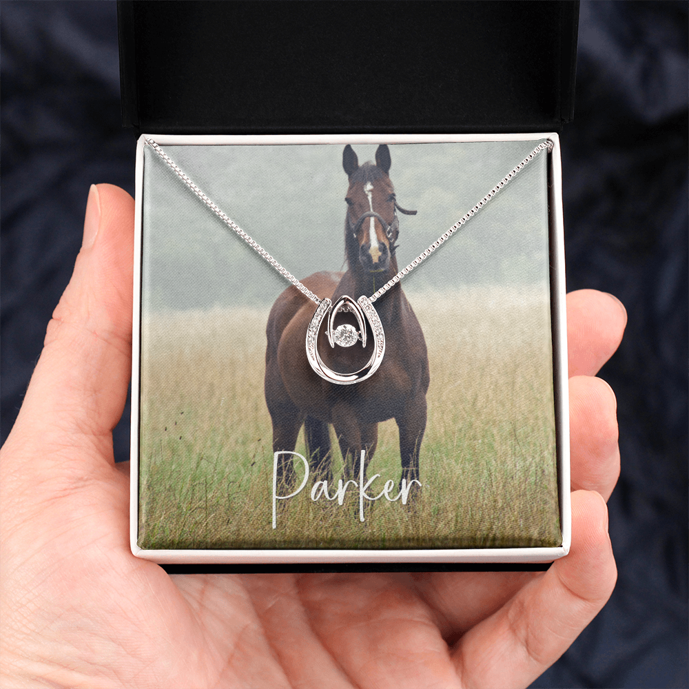 Custom Horse Photograph & Name- Horseshoe Necklace