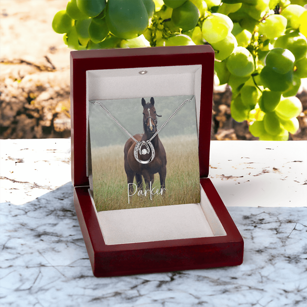 Custom Horse Photograph & Name- Horseshoe Necklace