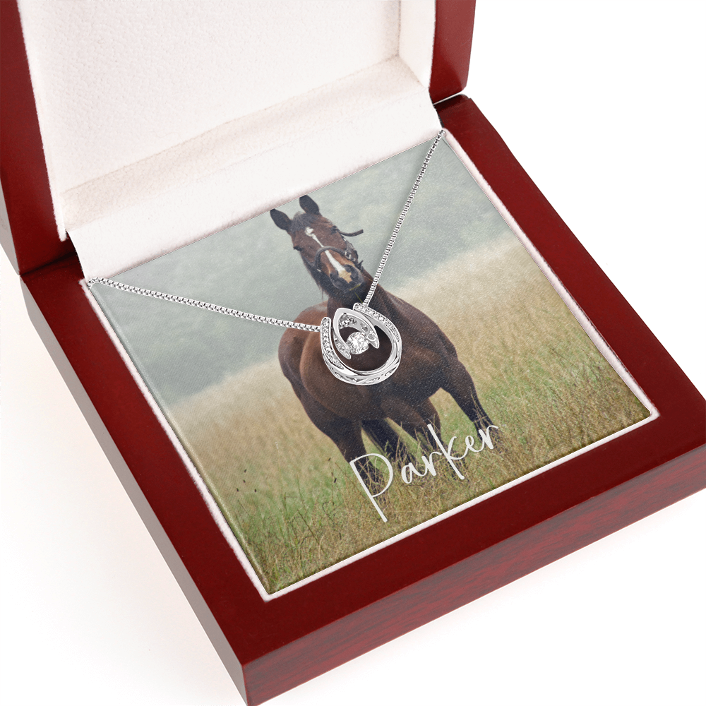 Custom Horse Photograph & Name- Horseshoe Necklace