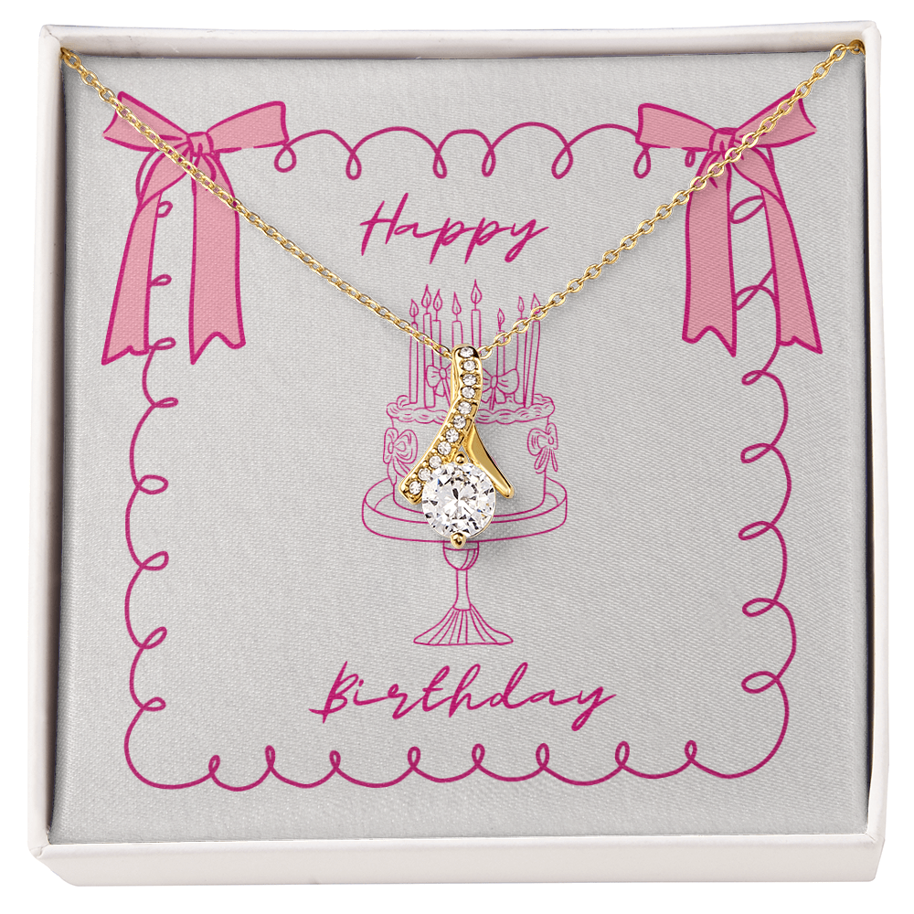 Happy Birthday- Pink Bows & Cake- Alluring Beauty Necklace