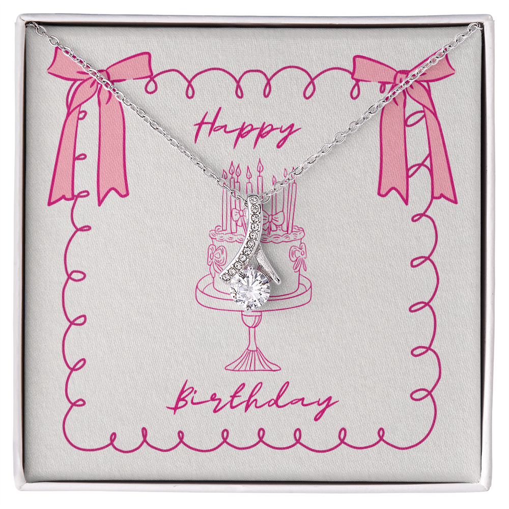 Happy Birthday- Pink Bows & Cake- Alluring Beauty Necklace