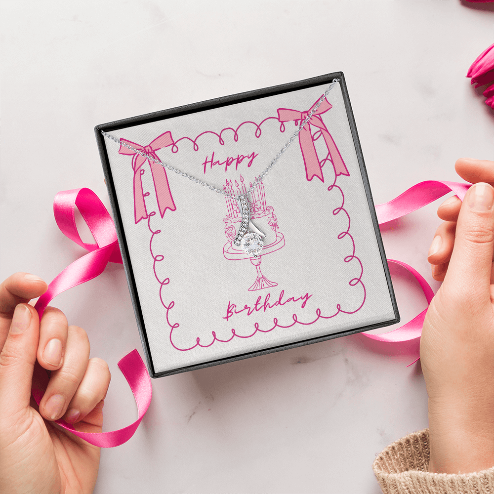 Happy Birthday- Pink Bows & Cake- Alluring Beauty Necklace