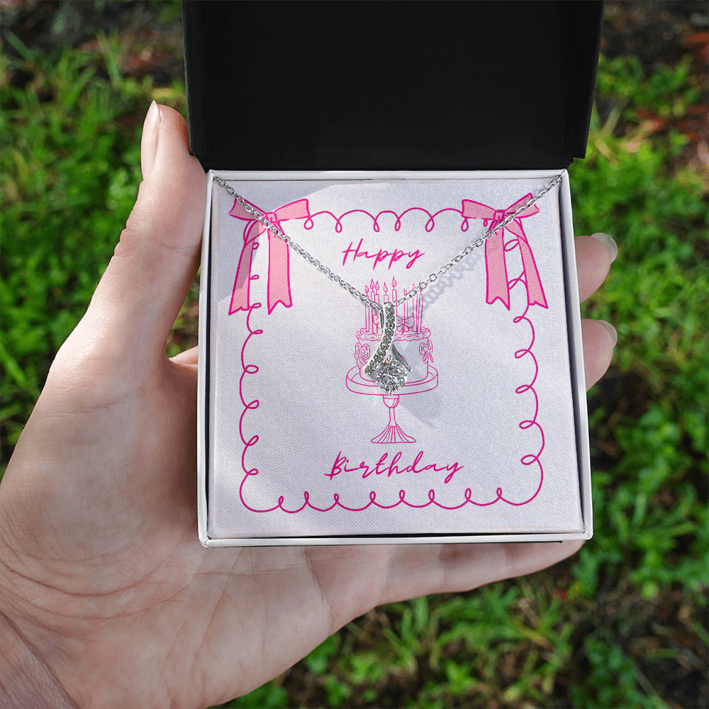Happy Birthday- Pink Bows & Cake- Alluring Beauty Necklace