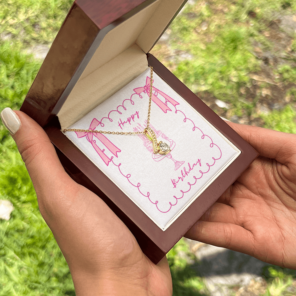 Happy Birthday- Pink Bows & Cake- Alluring Beauty Necklace