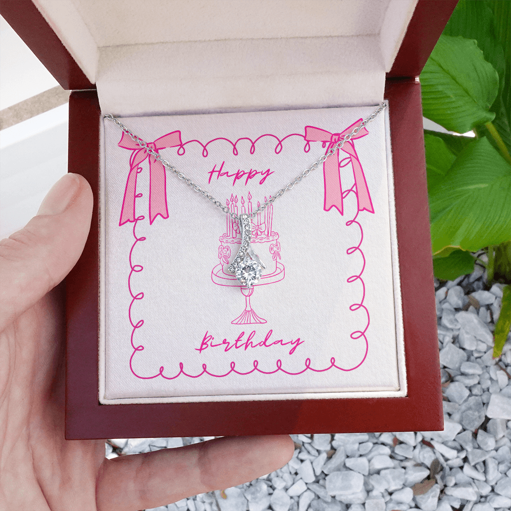 Happy Birthday- Pink Bows & Cake- Alluring Beauty Necklace