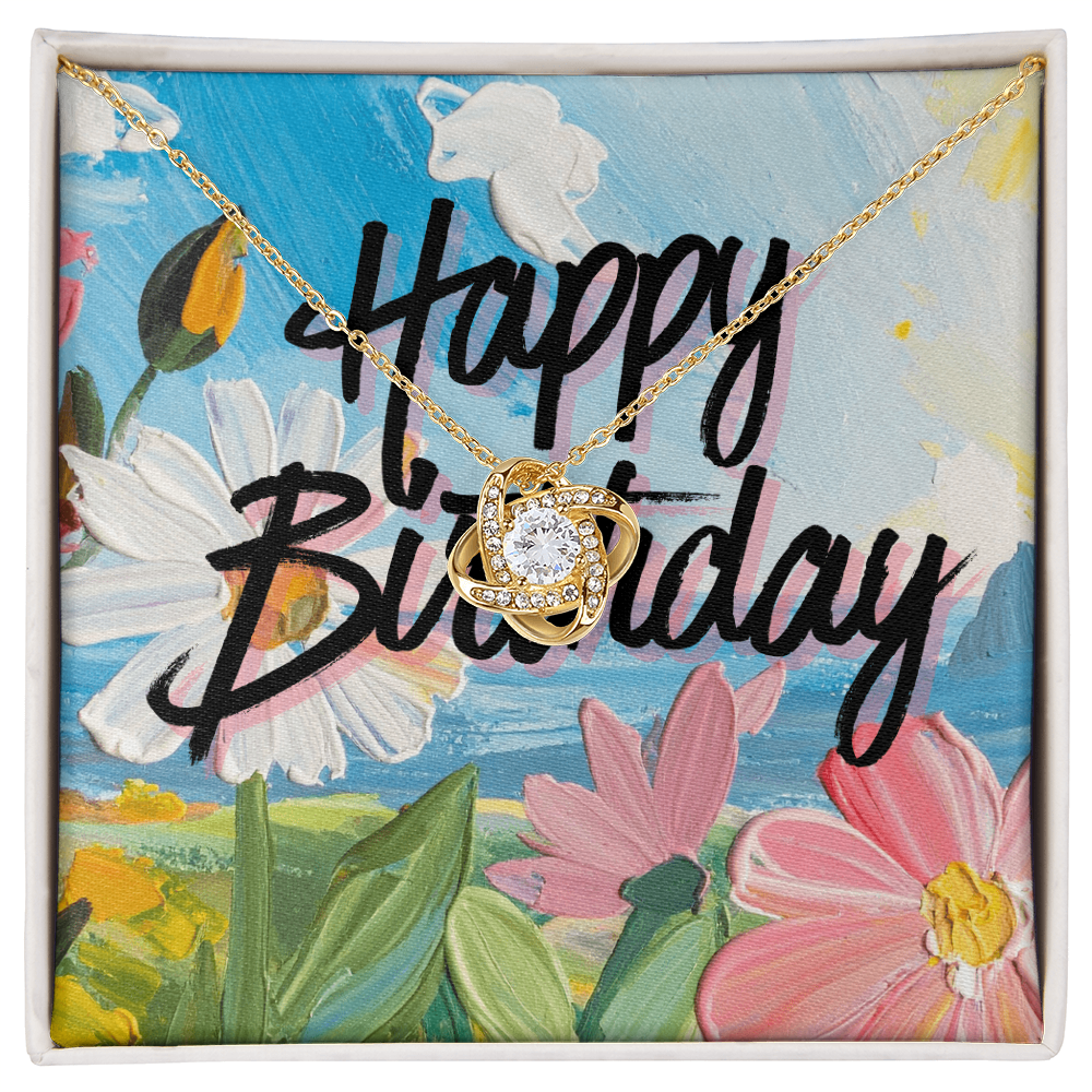Happy Birthday- Bright Tropical Flowers- Love Knot Necklace