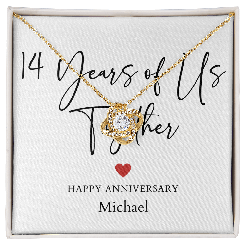 Personalized Fourteen Years Of Us Anniversary- Love Knot Necklace