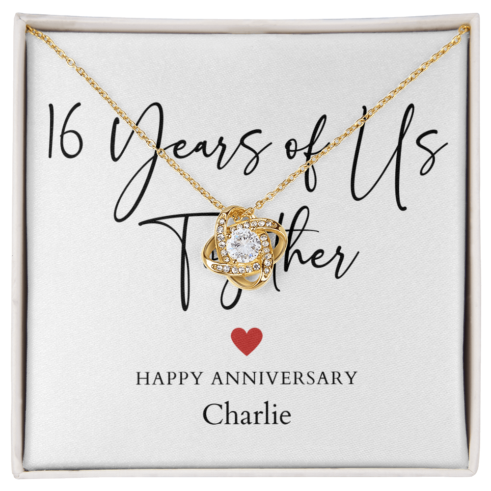 Personalized Sixteen Years Of Us Anniversary- Love Knot Necklace