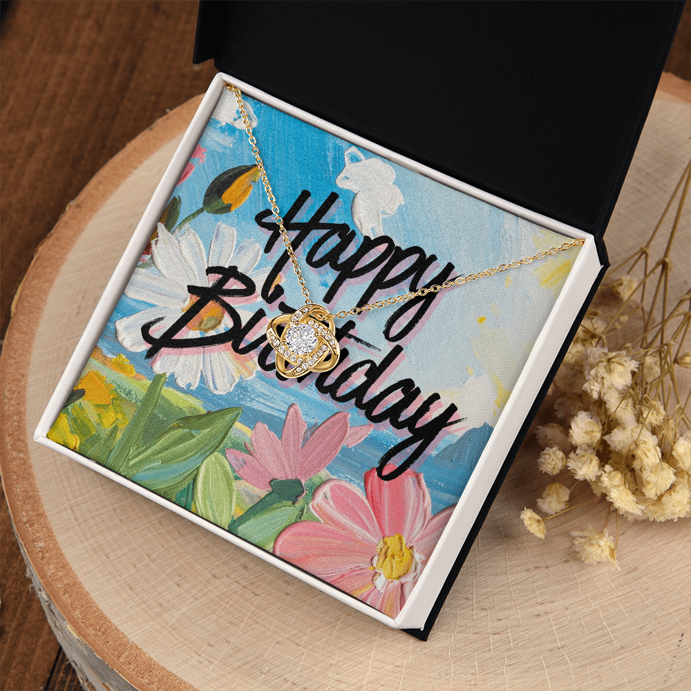 Happy Birthday- Bright Tropical Flowers- Love Knot Necklace