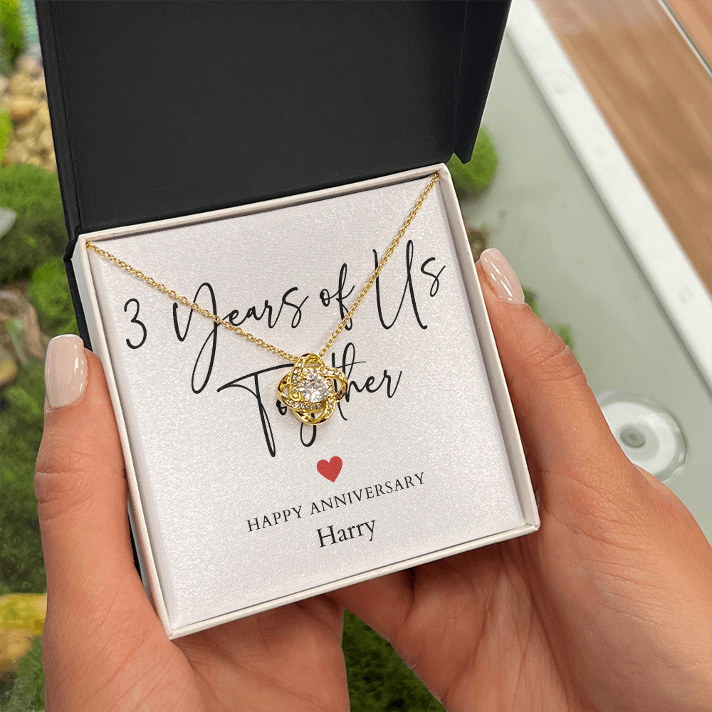 Personalized Three Years Of Us Anniversary- Love Knot Necklace